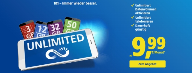 1&1 - unlimited Daten-Flatrate ab 9.99 €